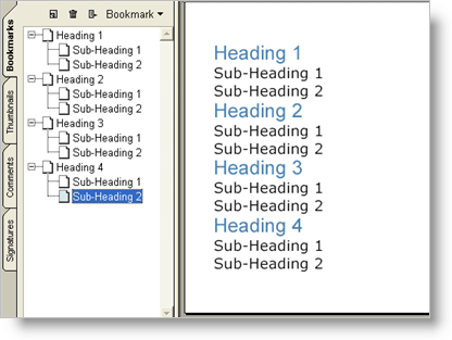 Shows a PDF that demonstrates Bookmarks