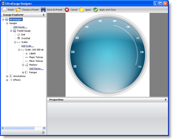 The gauge designer that shows labels specified on it.