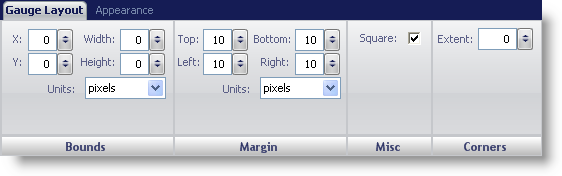 The gauge layout tab of the gauge designer.