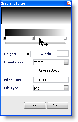 The gradient editor dialog box