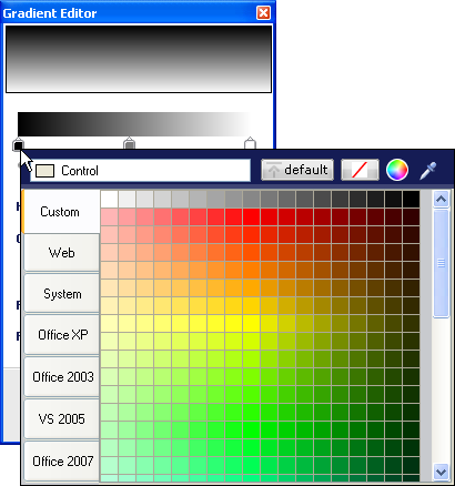 The gradient editor dialog box