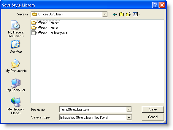 The Save Style Library dialog box.