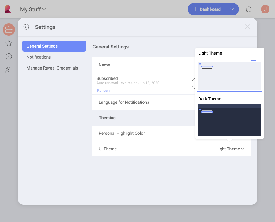 Application themes in Settings