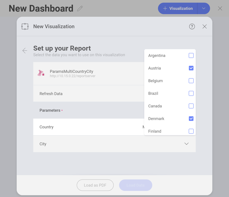Set up parameters and choose an output format dialog
