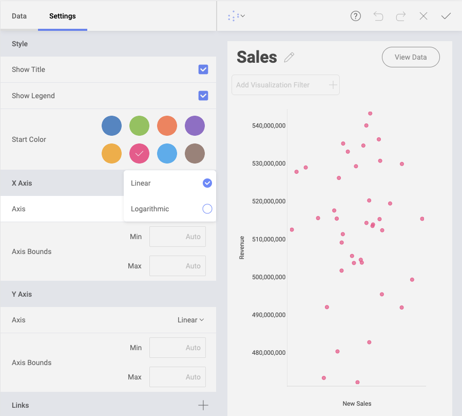 Settings for scatter and bubble charts