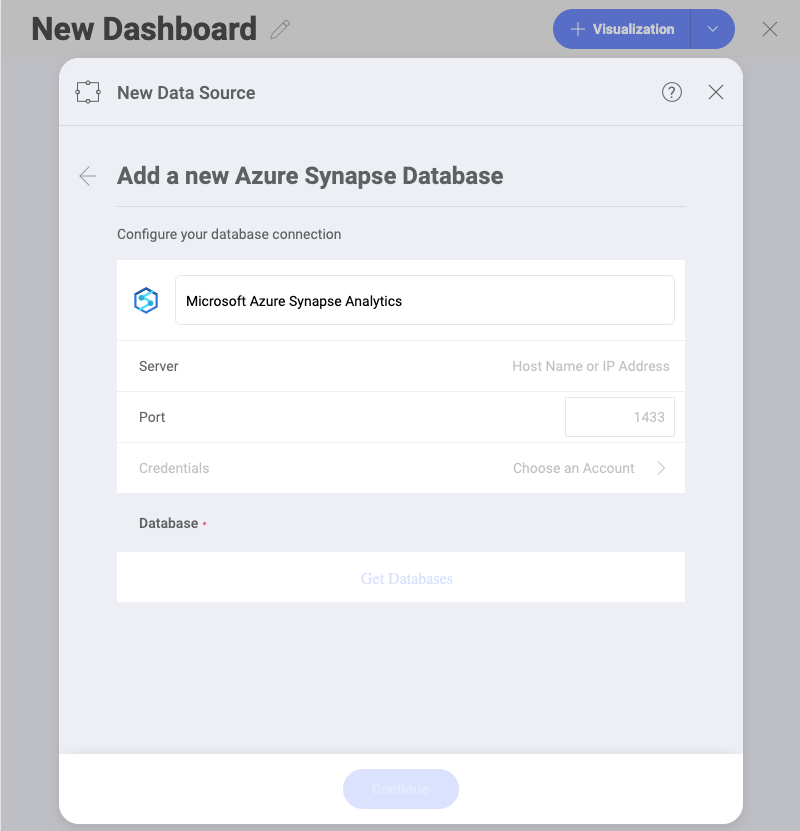 Configuring azure synapse data source dialog