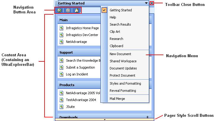 layout of ultratoolbarsmanager taskpane toolbar