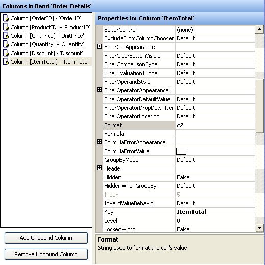 wingrid's column layout area in its designer