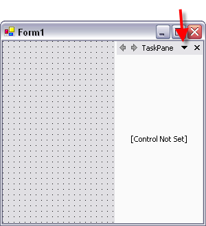 ultratoolbarsmanager design time view of taskpane showing the drop-down arrow that allows you to add tools to the taskpane