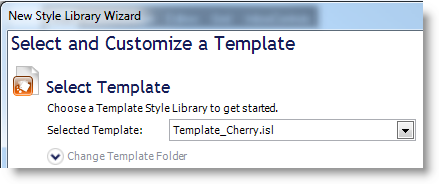 View of just the Select Template area of the New Style Library From Template dialog.