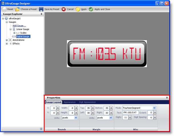 customization of ultragauge's in designer