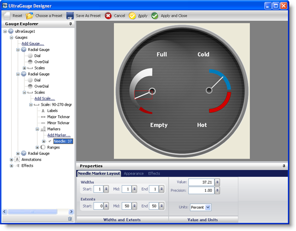 Wingauge's designer with a radial gauge demonstrating the preview area.