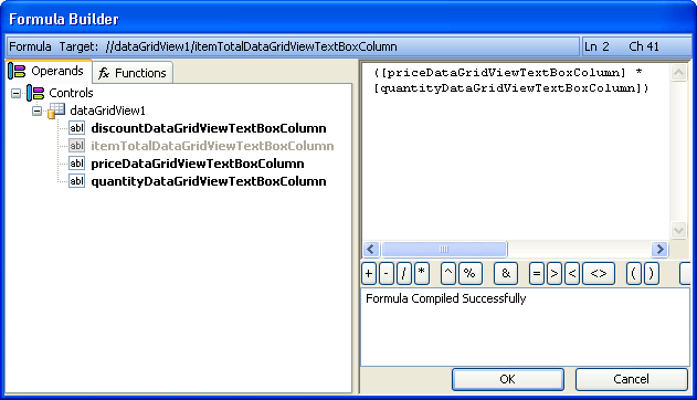 ultracalcmanager's formula builder with formula for column specified