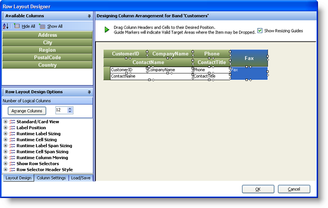 using ultragrid's row layout designer