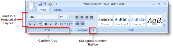 show key area's on an ultratoolbarsmanager ribbon group