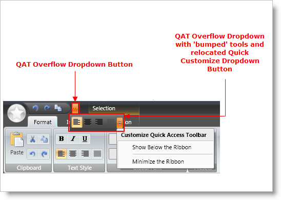 example of overflow and resizing the quick access toolbar in xamribbon