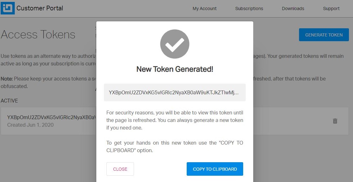Generate new token New Token Generated